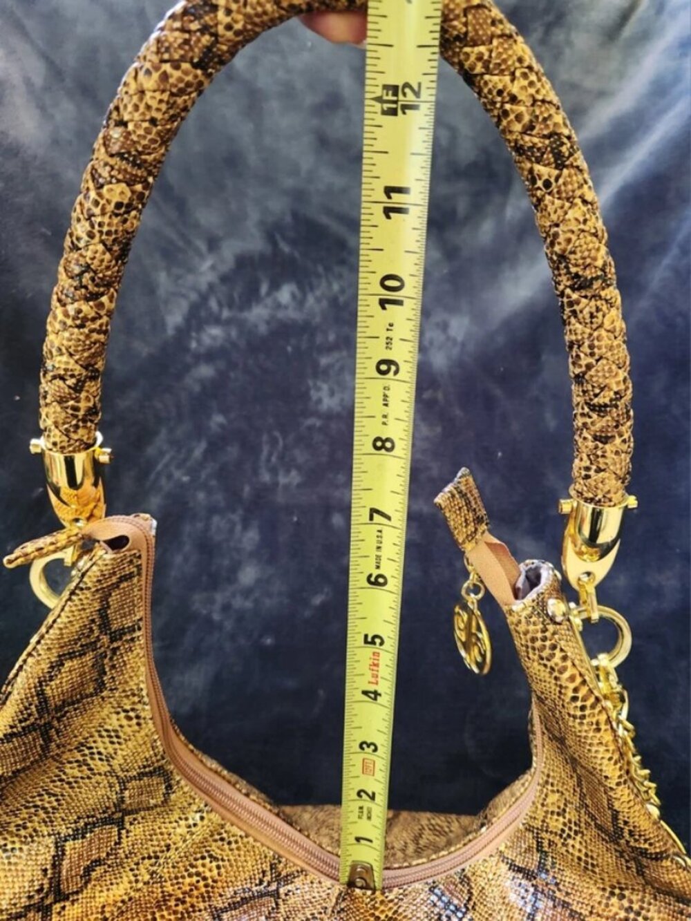 Calla Faux Snakeskin Hobo Handbag Golden Brown Python Print Studded Charm Y2K - Picture 14 of 16